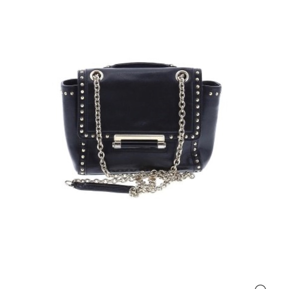 Dian Von Furstenberg Black Moto Leather Crossbody Purse Bag Nice Hardware Rivets - Picture 2 of 12